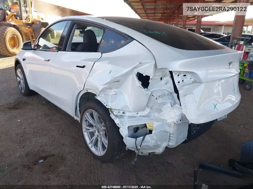 2024 Tesla Model Y Long Range Dual Motor All-Wheel Drive VIN: 7SAYGDEE2RA290122 Lot: 42746860
