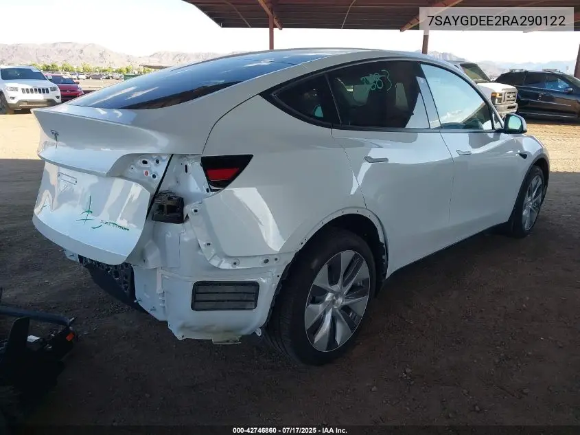 2024 Tesla Model Y Long Range Dual Motor All-Wheel Drive VIN: 7SAYGDEE2RA290122 Lot: 42746860