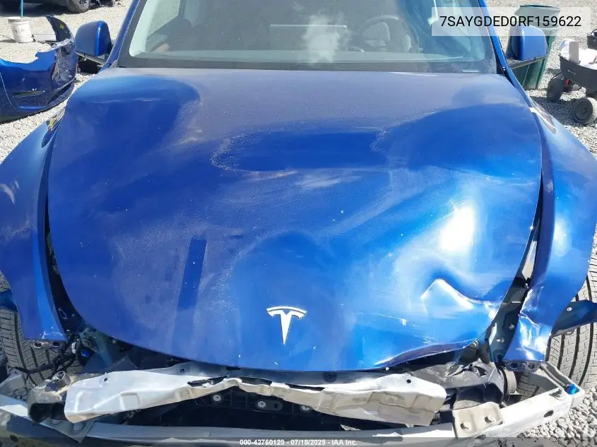 2024 Tesla Model Y Long Range Dual Motor All-Wheel Drive/Rwd VIN: 7SAYGDED0RF159622 Lot: 42760129