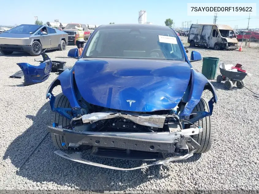 2024 Tesla Model Y Long Range Dual Motor All-Wheel Drive/Rwd VIN: 7SAYGDED0RF159622 Lot: 42760129
