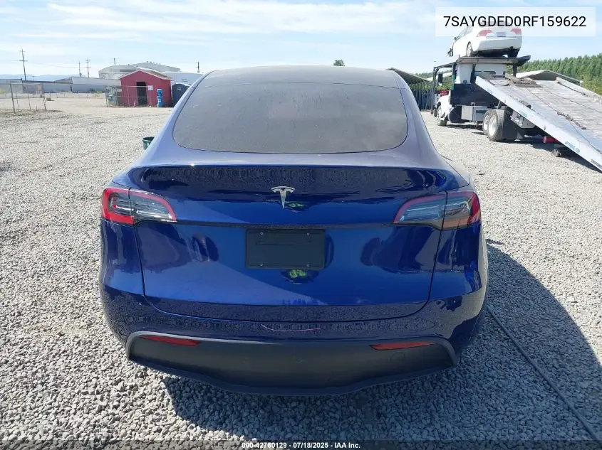 2024 Tesla Model Y Long Range Dual Motor All-Wheel Drive/Rwd VIN: 7SAYGDED0RF159622 Lot: 42760129