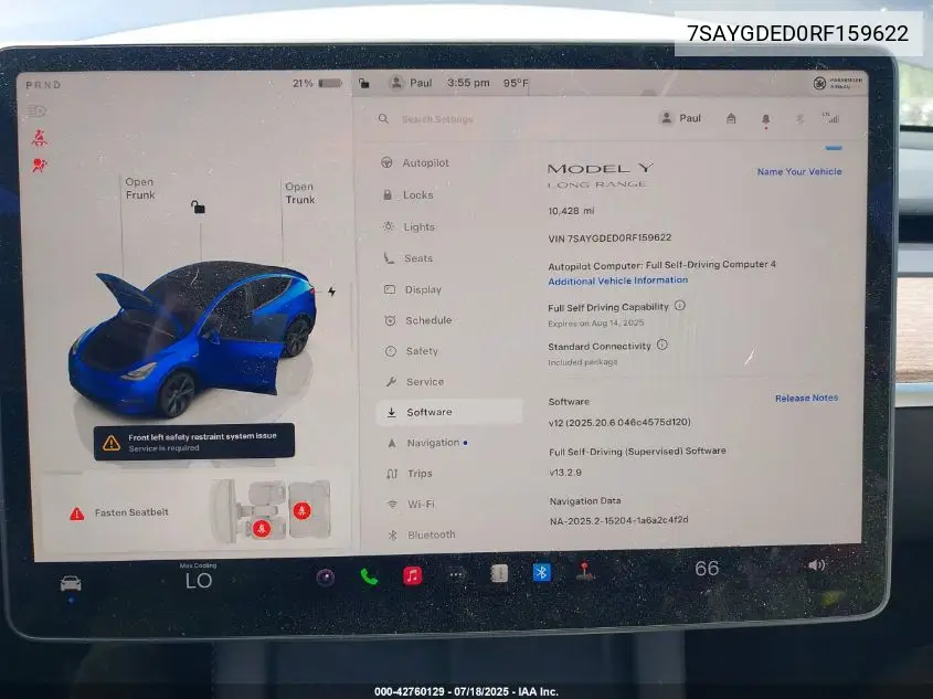 2024 Tesla Model Y Long Range Dual Motor All-Wheel Drive/Rwd VIN: 7SAYGDED0RF159622 Lot: 42760129
