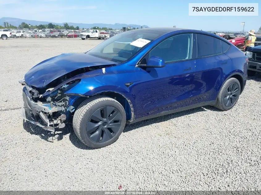 2024 Tesla Model Y Long Range Dual Motor All-Wheel Drive/Rwd VIN: 7SAYGDED0RF159622 Lot: 42760129