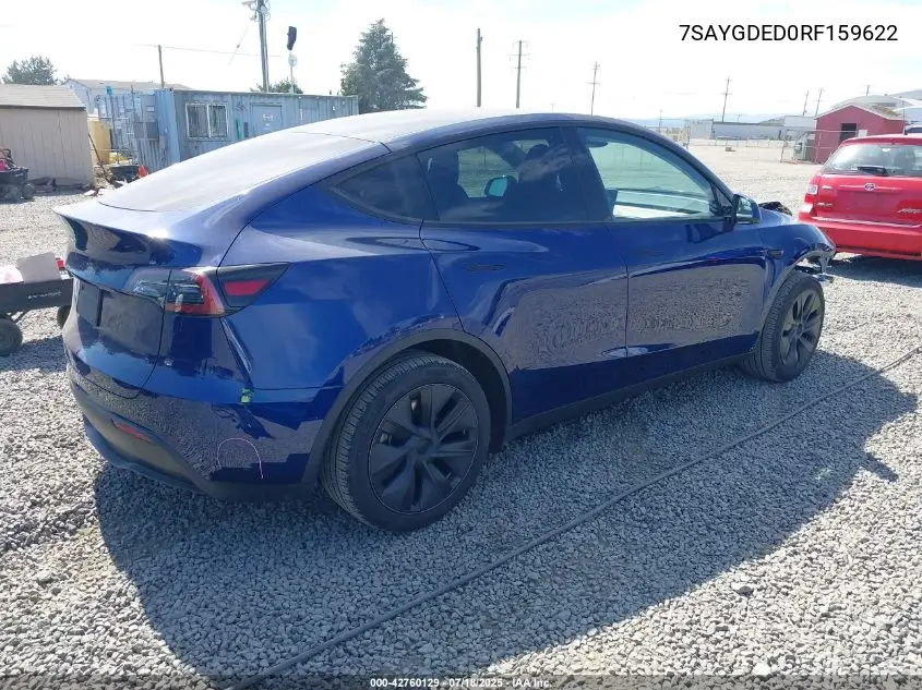 2024 Tesla Model Y Long Range Dual Motor All-Wheel Drive/Rwd VIN: 7SAYGDED0RF159622 Lot: 42760129