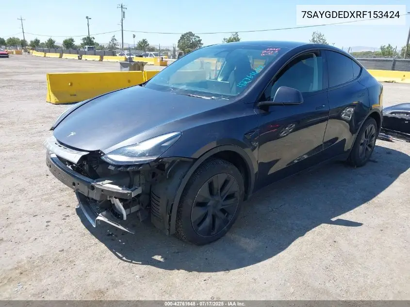 2024 Tesla Model Y Long Range Dual Motor All-Wheel Drive/Rwd VIN: 7SAYGDEDXRF153424 Lot: 42761648