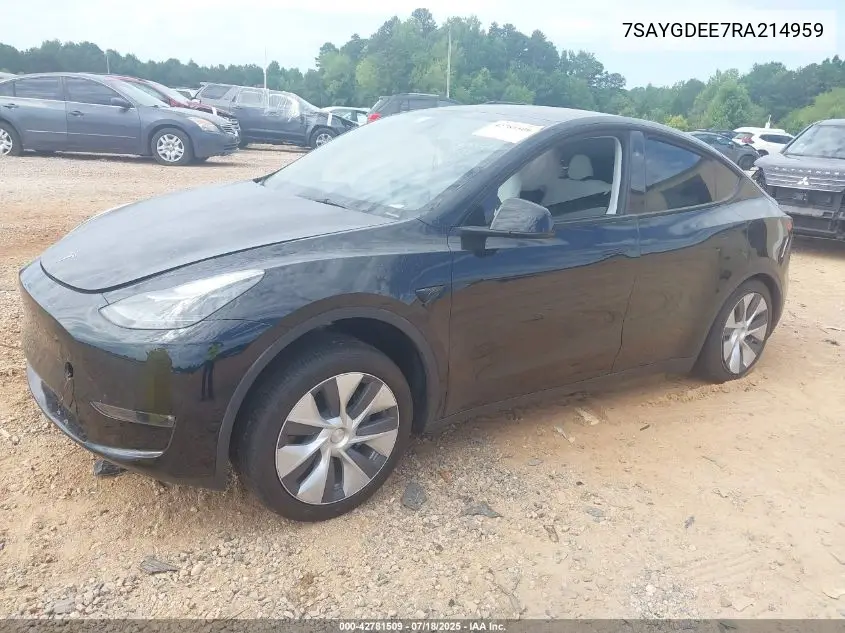 2024 Tesla Model Y Long Range Dual Motor All-Wheel Drive VIN: 7SAYGDEE7RA214959 Lot: 42781509