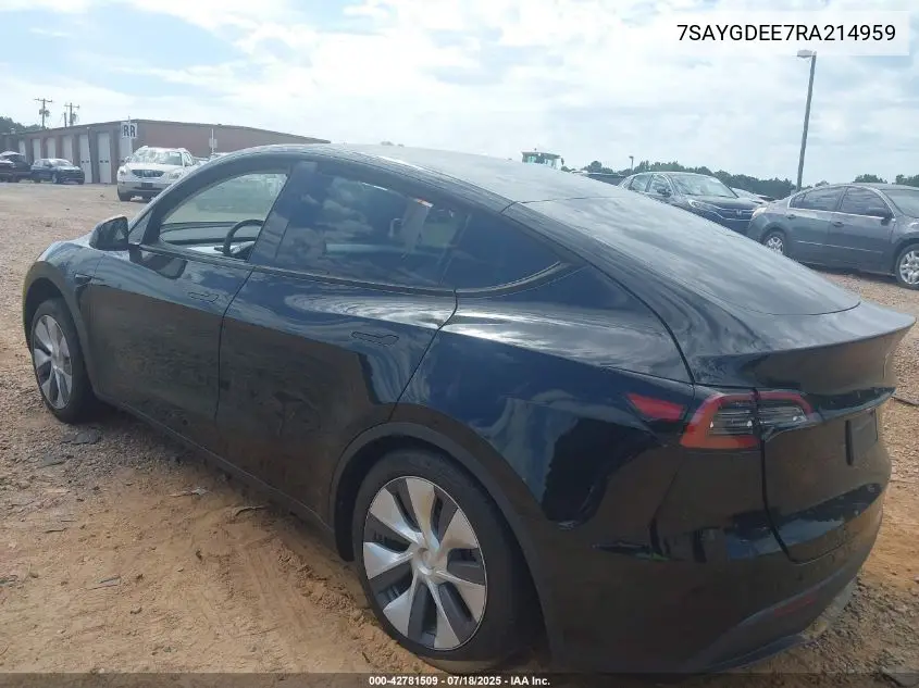 2024 Tesla Model Y Long Range Dual Motor All-Wheel Drive VIN: 7SAYGDEE7RA214959 Lot: 42781509