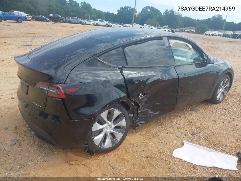 2024 Tesla Model Y Long Range Dual Motor All-Wheel Drive VIN: 7SAYGDEE7RA214959 Lot: 42781509