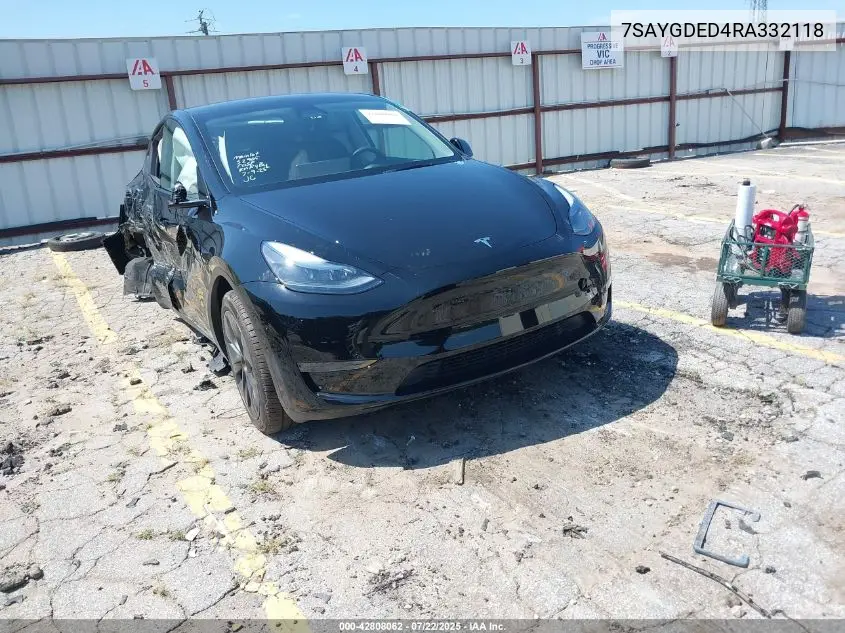 2024 Tesla Model Y Long Range Dual Motor All-Wheel Drive/Rwd VIN: 7SAYGDED4RA332118 Lot: 42808062