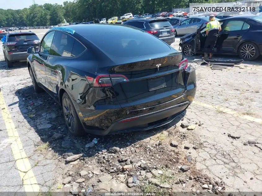 2024 Tesla Model Y Long Range Dual Motor All-Wheel Drive/Rwd VIN: 7SAYGDED4RA332118 Lot: 42808062