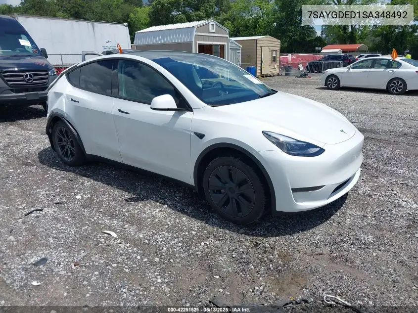 2025 Tesla Model Y Long Range Dual Motor All-Wheel Drive VIN: 7SAYGDED1SA348492 Lot: 42251521