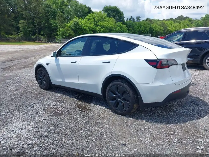 2025 Tesla Model Y Long Range Dual Motor All-Wheel Drive VIN: 7SAYGDED1SA348492 Lot: 42251521