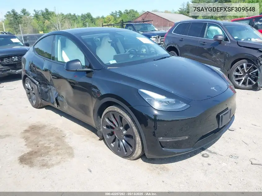 2025 Tesla Model Y Performance Dual Motor All-Wheel Drive VIN: 7SAYGDEFXSF309548 Lot: 42257262