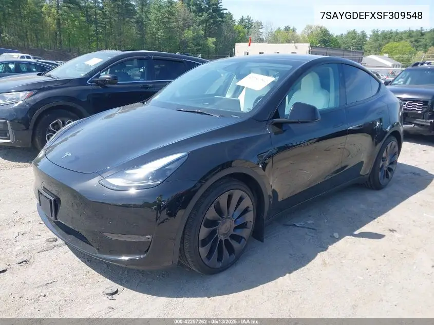 2025 Tesla Model Y Performance Dual Motor All-Wheel Drive VIN: 7SAYGDEFXSF309548 Lot: 42257262