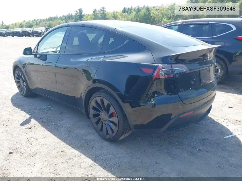 2025 Tesla Model Y Performance Dual Motor All-Wheel Drive VIN: 7SAYGDEFXSF309548 Lot: 42257262
