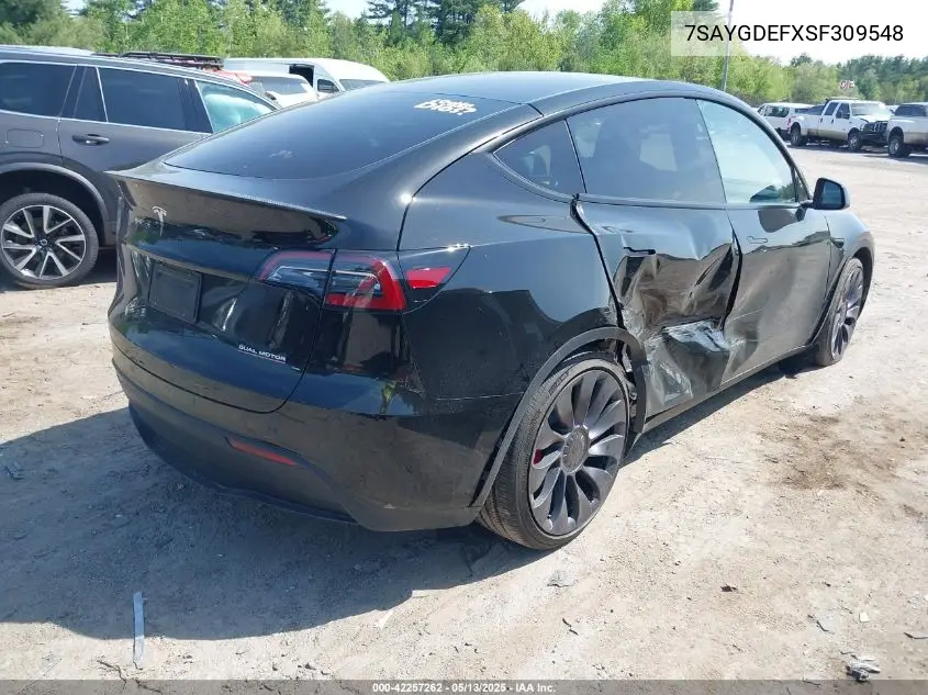 2025 Tesla Model Y Performance Dual Motor All-Wheel Drive VIN: 7SAYGDEFXSF309548 Lot: 42257262