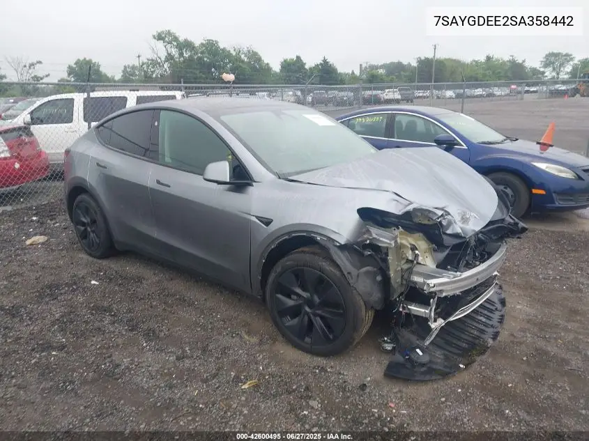 2025 Tesla Model Y Long Range Dual Motor All-Wheel Drive VIN: 7SAYGDEE2SA358442 Lot: 42600495