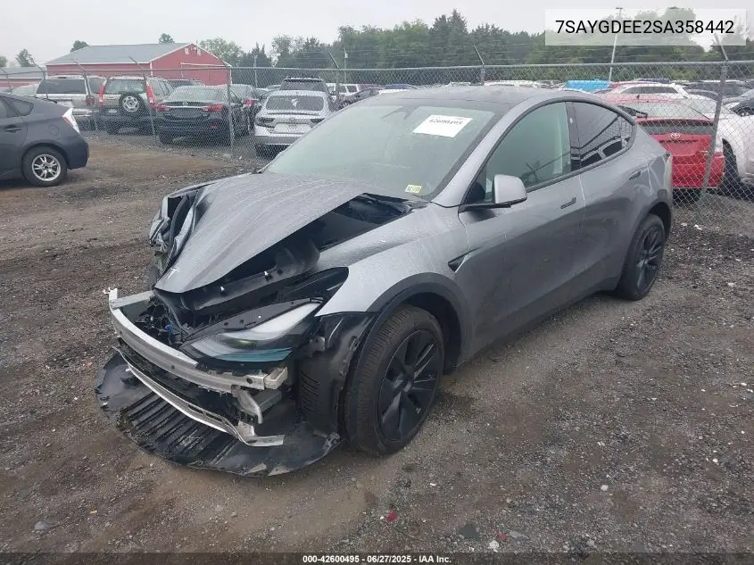 2025 Tesla Model Y Long Range Dual Motor All-Wheel Drive VIN: 7SAYGDEE2SA358442 Lot: 42600495