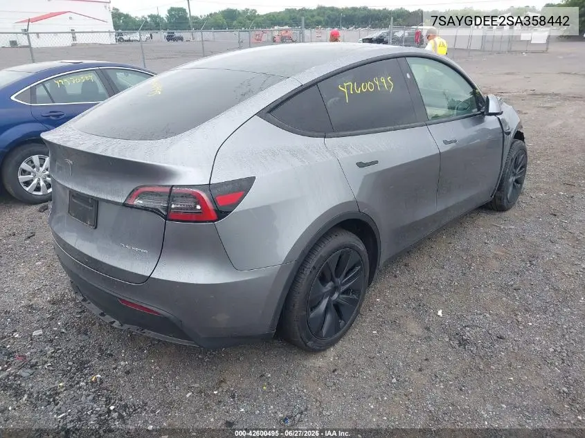 2025 Tesla Model Y Long Range Dual Motor All-Wheel Drive VIN: 7SAYGDEE2SA358442 Lot: 42600495