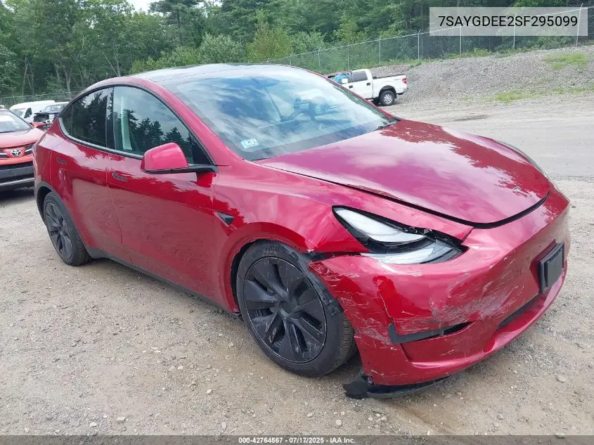 2025 Tesla Model Y Long Range Dual Motor All-Wheel Drive VIN: 7SAYGDEE2SF295099 Lot: 42764567