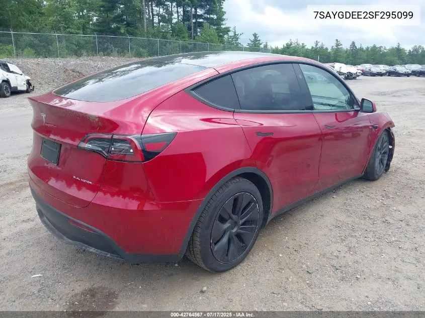 2025 Tesla Model Y Long Range Dual Motor All-Wheel Drive VIN: 7SAYGDEE2SF295099 Lot: 42764567
