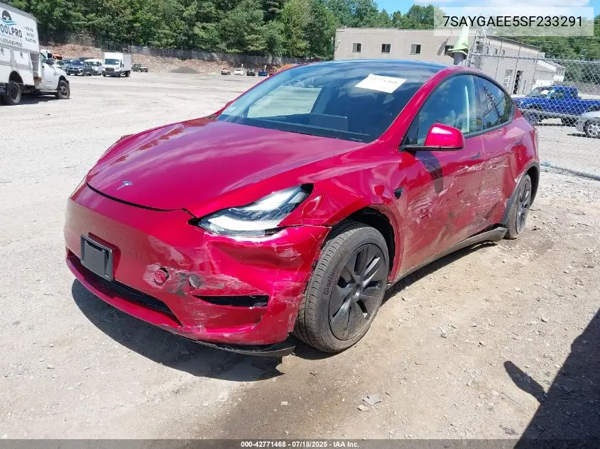 2025 Tesla Model Y Long Range Dual Motor All-Wheel Drive VIN: 7SAYGAEE5SF233291 Lot: 42771468