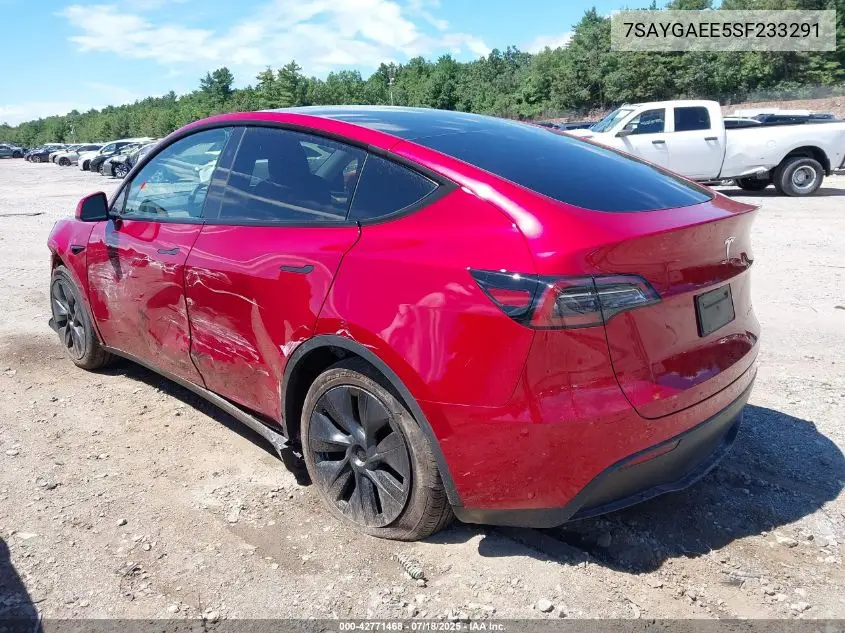 2025 Tesla Model Y Long Range Dual Motor All-Wheel Drive VIN: 7SAYGAEE5SF233291 Lot: 42771468