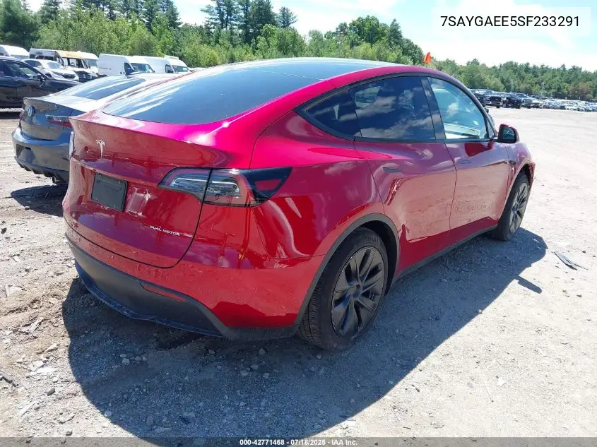 2025 Tesla Model Y Long Range Dual Motor All-Wheel Drive VIN: 7SAYGAEE5SF233291 Lot: 42771468