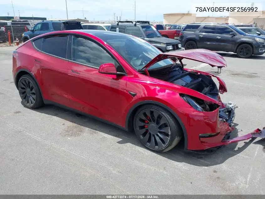 2025 Tesla Model Y Performance Dual Motor All-Wheel Drive VIN: 7SAYGDEF4SF256992 Lot: 42772374