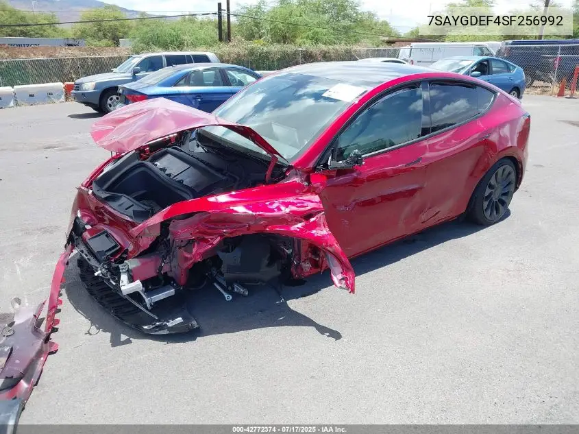 2025 Tesla Model Y Performance Dual Motor All-Wheel Drive VIN: 7SAYGDEF4SF256992 Lot: 42772374