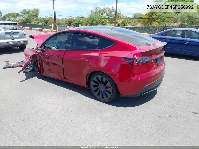 2025 Tesla Model Y Performance Dual Motor All-Wheel Drive VIN: 7SAYGDEF4SF256992 Lot: 42772374