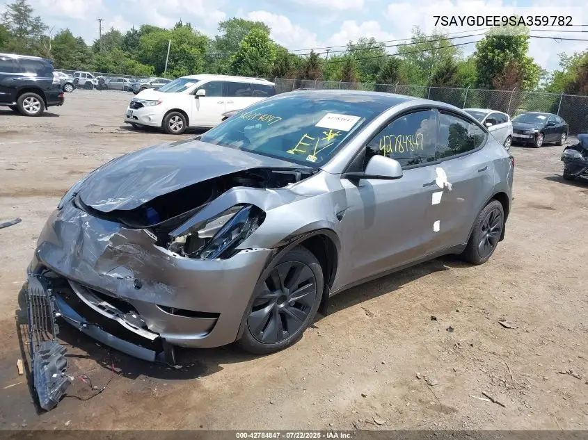 2025 Tesla Model Y Long Range Dual Motor All-Wheel Drive VIN: 7SAYGDEE9SA359782 Lot: 42784847
