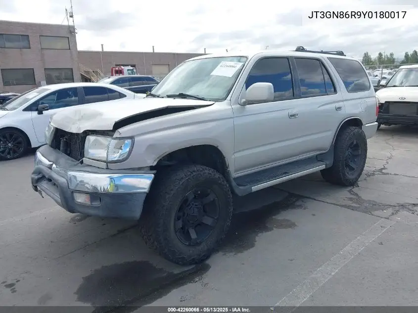 2000 Toyota 4Runner Sr5 V6 VIN: JT3GN86R9Y0180017 Lot: 42260066