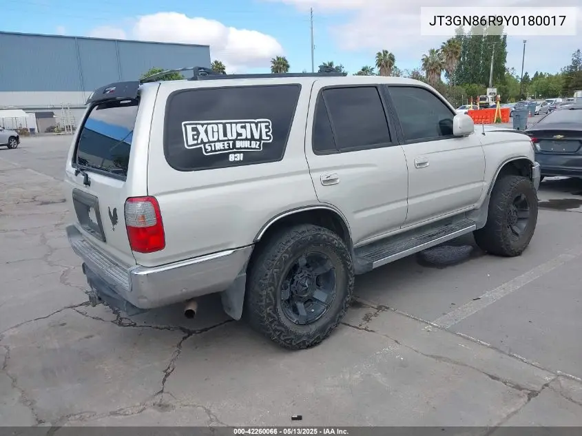 2000 Toyota 4Runner Sr5 V6 VIN: JT3GN86R9Y0180017 Lot: 42260066
