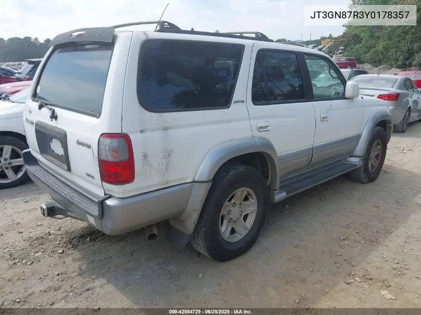 2000 Toyota 4Runner Limited V6 VIN: JT3GN87R3Y0178357 Lot: 42584729
