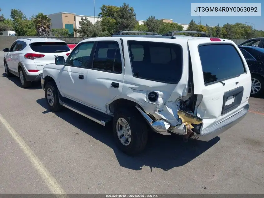2000 Toyota 4Runner VIN: JT3GM84R0Y0063092 Lot: 42610012