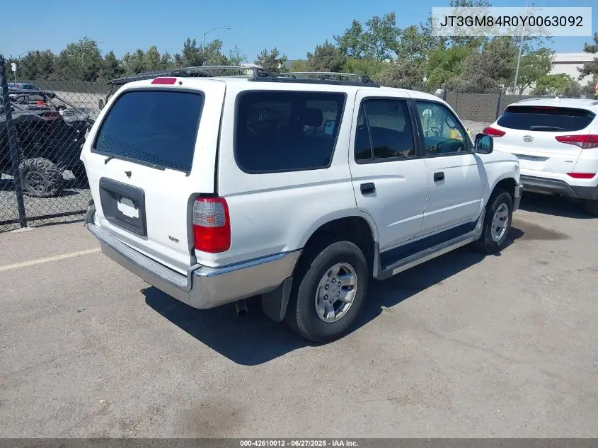 2000 Toyota 4Runner VIN: JT3GM84R0Y0063092 Lot: 42610012