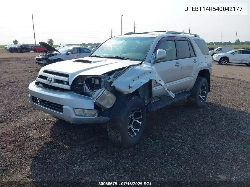 2004 Toyota 4Runner Sr5/Sport VIN: JTEBT14R540042177 Lot: 30066675