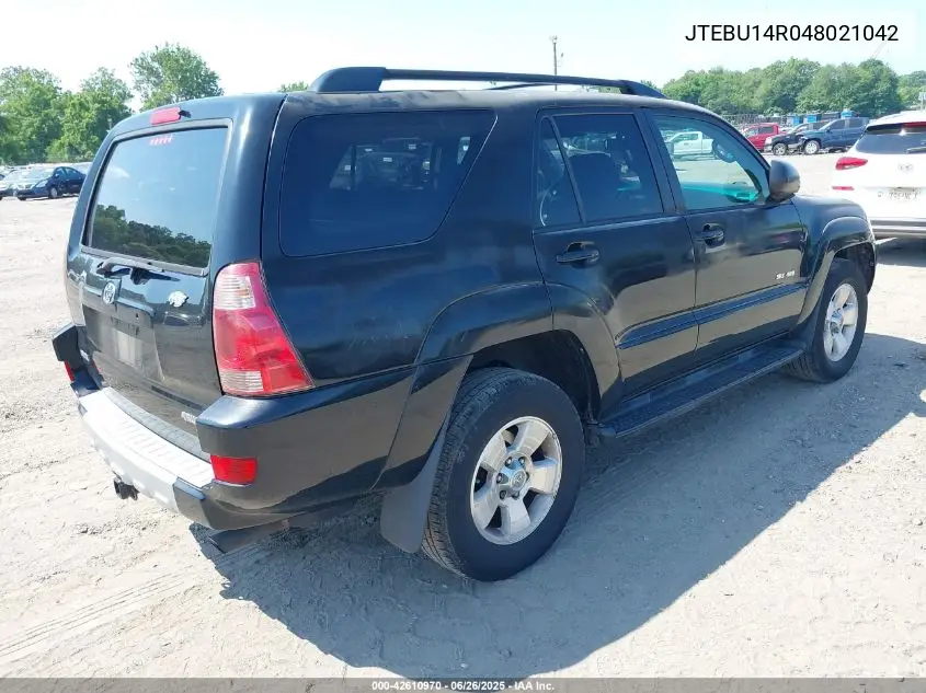 2004 Toyota 4Runner Sr5 V6 VIN: JTEBU14R048021042 Lot: 42610970