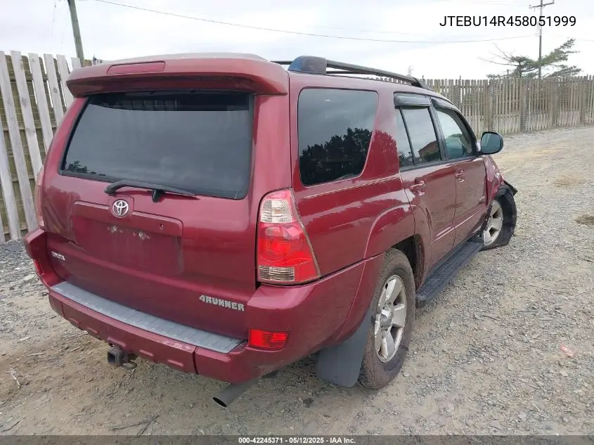 2005 Toyota 4Runner Sr5 V6 VIN: JTEBU14R458051999 Lot: 42245371