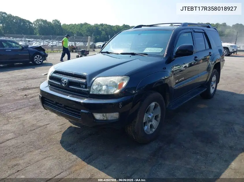 2005 Toyota 4Runner Limited V8 VIN: JTEBT17R358018927 Lot: 42507805