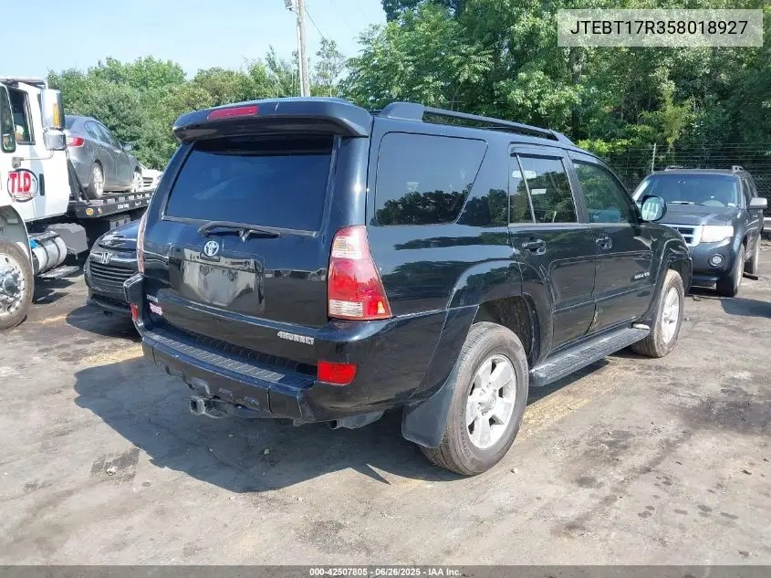 2005 Toyota 4Runner Limited V8 VIN: JTEBT17R358018927 Lot: 42507805