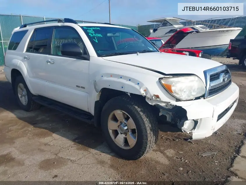 2006 Toyota 4Runner Sr5 V6 VIN: JTEBU14R660103715 Lot: 42228729