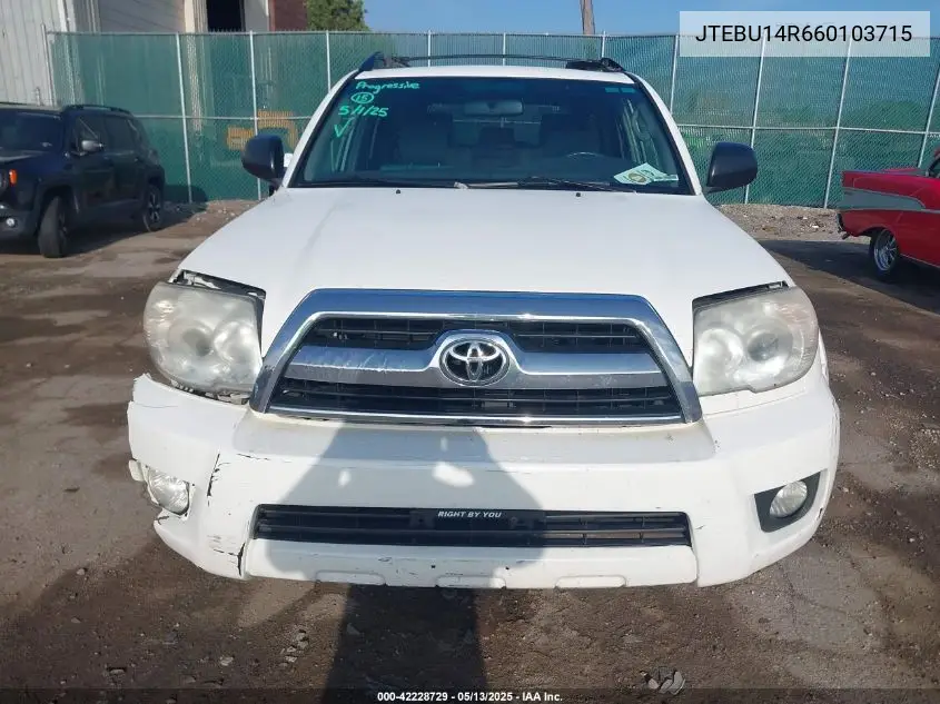 2006 Toyota 4Runner Sr5 V6 VIN: JTEBU14R660103715 Lot: 42228729