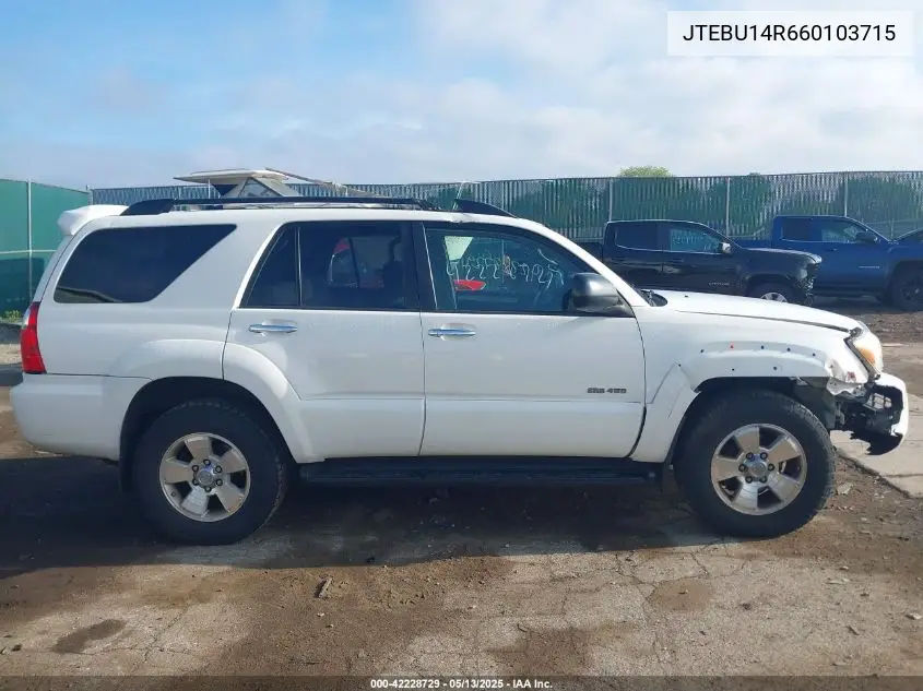 2006 Toyota 4Runner Sr5 V6 VIN: JTEBU14R660103715 Lot: 42228729