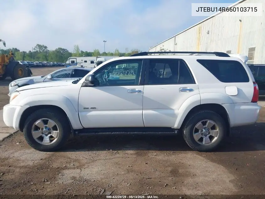 2006 Toyota 4Runner Sr5 V6 VIN: JTEBU14R660103715 Lot: 42228729