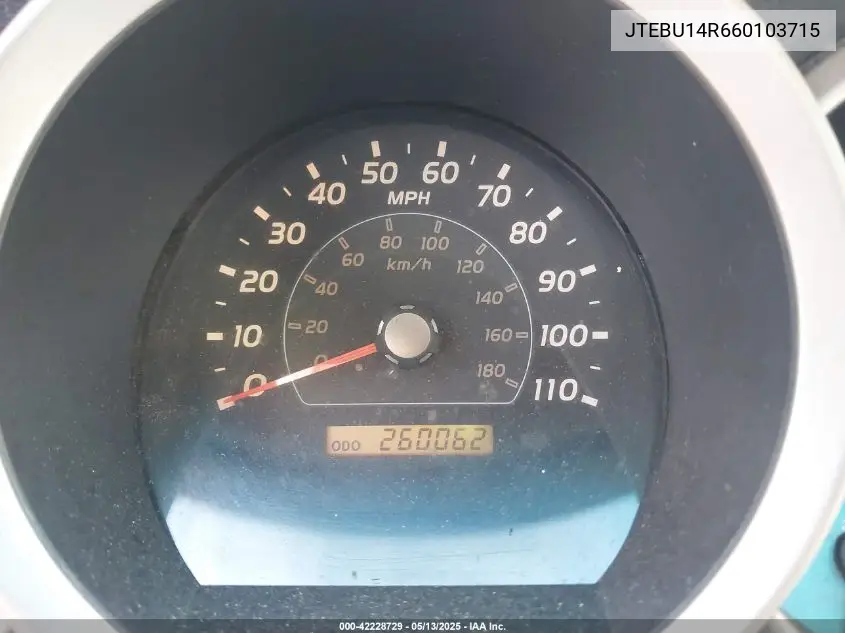 2006 Toyota 4Runner Sr5 V6 VIN: JTEBU14R660103715 Lot: 42228729