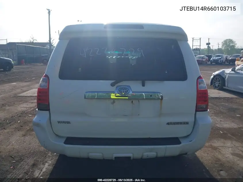 2006 Toyota 4Runner Sr5 V6 VIN: JTEBU14R660103715 Lot: 42228729