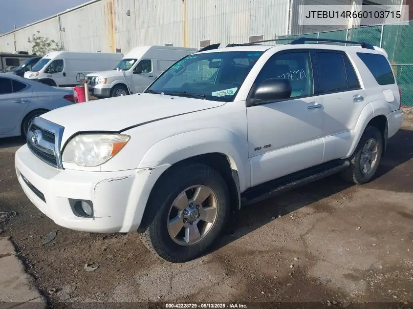 2006 Toyota 4Runner Sr5 V6 VIN: JTEBU14R660103715 Lot: 42228729