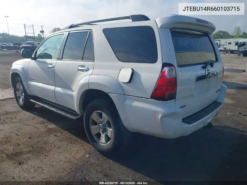 2006 Toyota 4Runner Sr5 V6 VIN: JTEBU14R660103715 Lot: 42228729